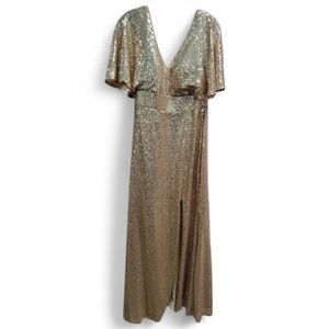 Elegant Rose Gold Sequined Flutter Sleeve Evening Dress Mother Of Bride Or Groom